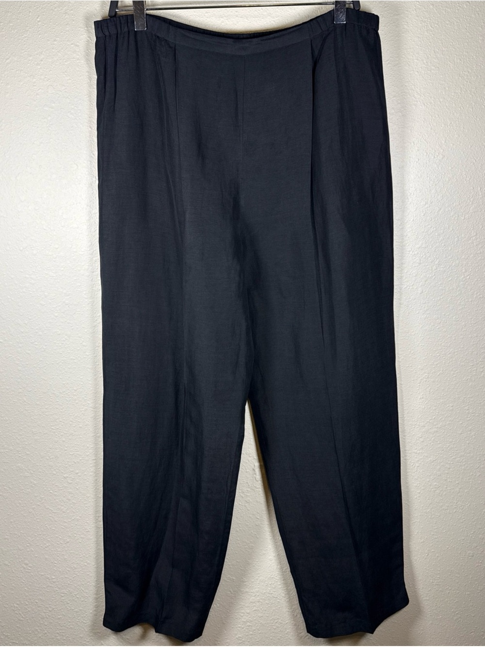 Eileen Fisher Linen Silk Pleated Pants Black Lagenlook Coastal M Wide Leg Flowy